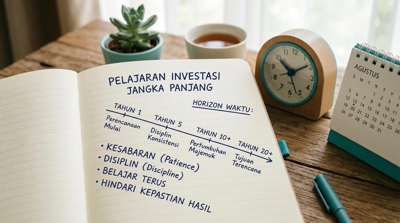 Garis waktu sederhana di buku catatan yang menggambarkan rencana jangka panjang
