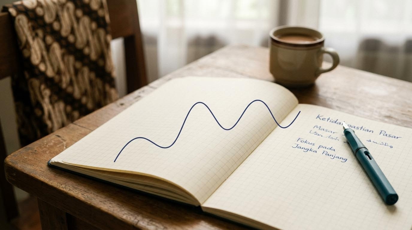 Grafik bergelombang yang menggambarkan volatilitas pasar